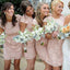 Fashion Cap Sleeve Open Back Small Round Neck Short Lace Blush Pink Mini Cheap Bridesmaid Dresses, WG116