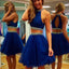 2016 royal blue two pieces Crop Tops off shoulder sexy homecoming prom dress,BD00132