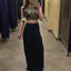 Black Two Pieces Evening Prom Dresses, Sexy Gold Beaded Party Prom Dress, Custom Long Prom Dresses, Cheap Formal Prom Dresses, 17067