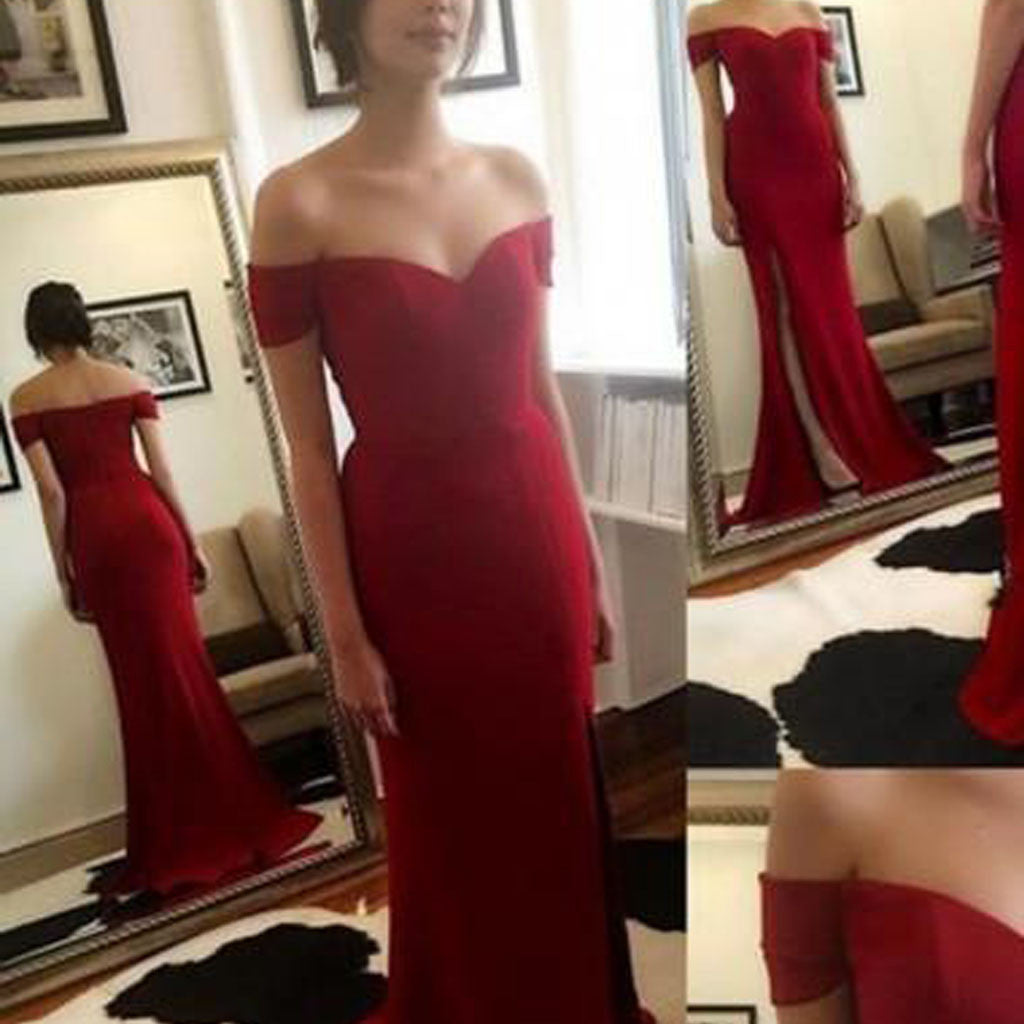 Off Shoulder Red Mermaid Evening Prom Dresses, Long Sweetheart Neckline Party Prom Dress, Custom Long Prom Dresses, Cheap Formal Prom Dresses, 17072