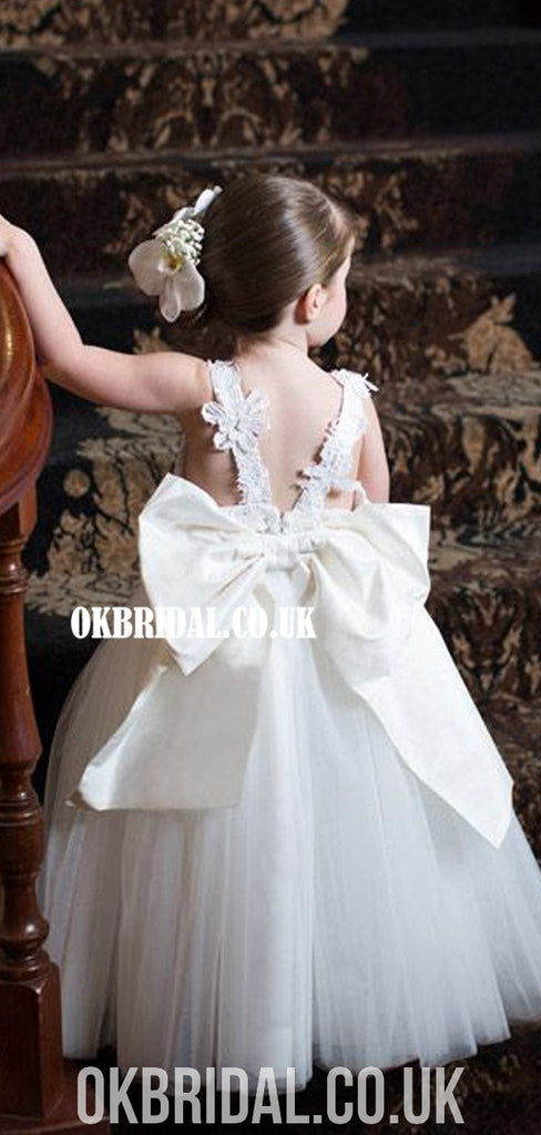 A-line Lace Top Tulle Flower Girl Dress with Bow-knot, FC2145