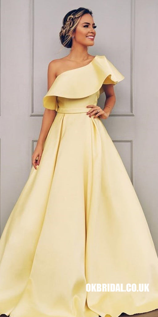 Elegant One Shoulder Satin A-line Gorgeous Prom Dresses, FC2349