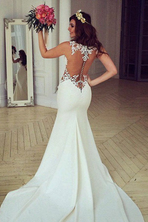 See Through Lace Mermaid Wedding Dresses,  Sexy Long Custom Wedding Gowns, Affordable Bridal Dresses, 17099