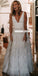 Simple A-line Tulle Backless Sexy Deep V-neck Sleeveless Wedding Dresses, FC2555