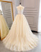 Cap Sleeve A-Line Tulle Prom Dresses, Lace Floor-Length Elegant Prom Dresses, KX258