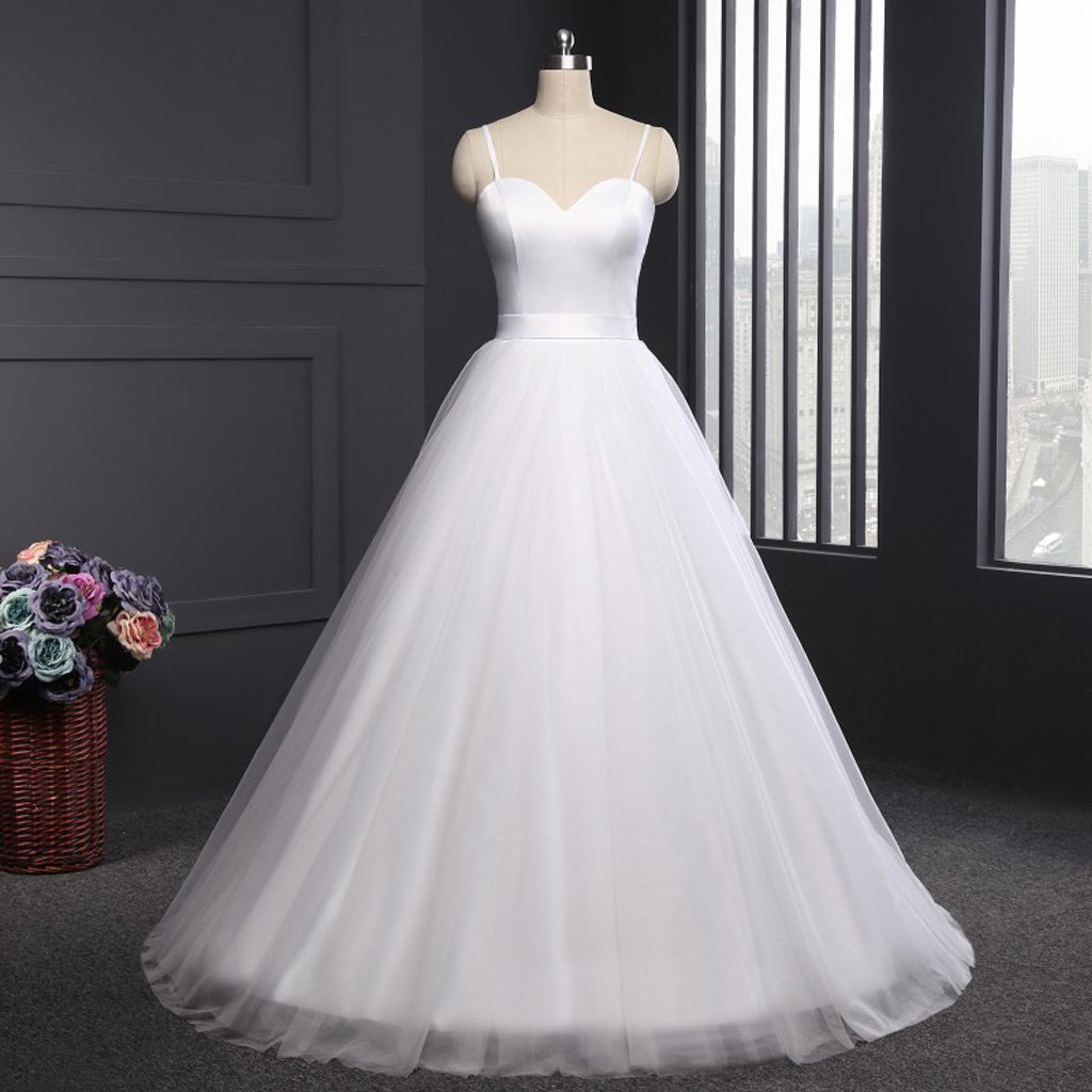 Long Wedding Dress, Spaghetti Strap Wedding Dress, Beach Wedding Dress, Tulle Bridal Dress, New Arrival Wedding Dress, Zipper Wedding Dress, LB0295