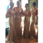 Gold Sequin V Neck Sexy Popular Cheap Long Wedding Bridesmaid Dresses, WG367
