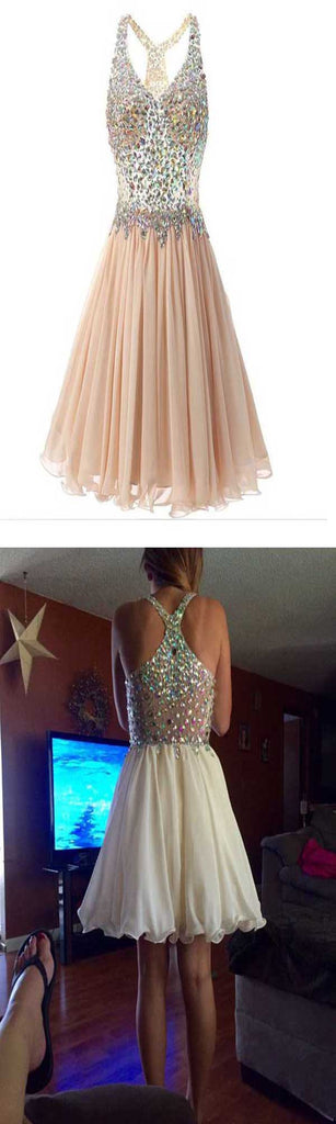 Gorgeous sparkly vintage chiffon open back formal homecoming prom dress,BD0036