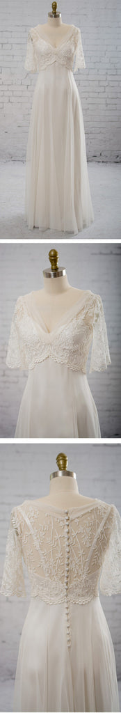 Vantage Half Sleeve V-Neck Elegant See Through Wedding Party Dresses, WD0037