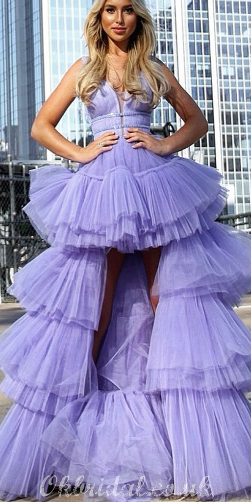 Long A-line Tulle Sleeveless High-Low Lilac Charming Prom Dress, FC4159