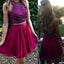 Short red two pieces beaded halter lovely freshman charming homecoming dress,BD0042