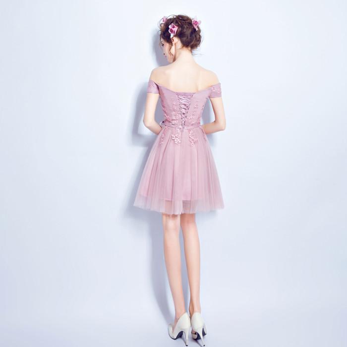 Tulle Off-Shoulder Applique Junior School Dress, Lace Homecoming Dress, LB0480