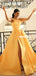 Elegant A-line Satin Sexy Slit Backless Long Prom Dresses, FC6050