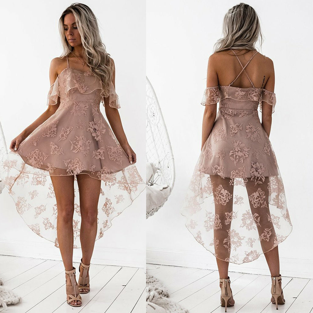 Short Tulle Homecoming Dress, High Low Applique Knee-Length Homecoming Dress, LB0683