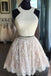 Sexy Two Pieces Halter Lace skirt Pearls bodice Cute homecoming prom dresses, CM0010