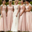 Pretty Junior Cap Sleeve Blush Pink Chiffon Formal A Line Floor-Length Cheap Bridesmaid Dresses, WG85