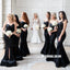 Black Mermaid Satin Backless Sweetheart Tulle Slit Bridesmaid Dresses, FC2184