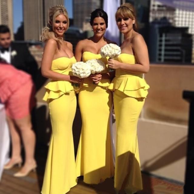 Yellow Sweetheart Nekline Backless Mermaid Jersey Bridesmaid Dresses, FC1268