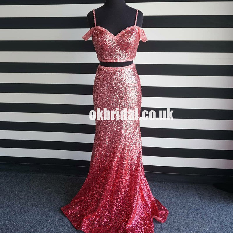 Gradual Sequin Mermaid Prom Dress, Sparkle Beaded Two Pieces Prom Dress, KX1251