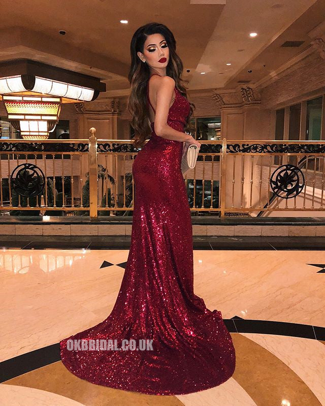 Sequin Mermaid Sexy Slit Cross Back Sparkly Prom Dresses, FC2149