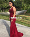 Sexy V-Neck Sleeveless Mermaid Red Beaded Backless Prom Dresses, KX1058