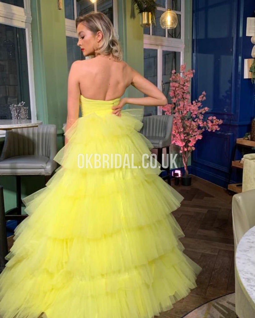 Honest Sweetheart A-line Tulle Backless Yellow Prom Dress, FC4433