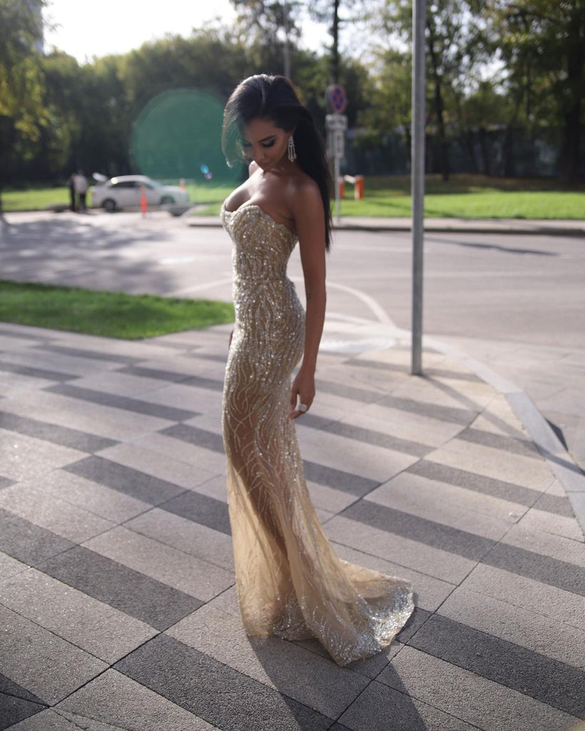 Hot Sell Sequin Lace Mermaid  Backless Long Prom Dresses, FC6222
