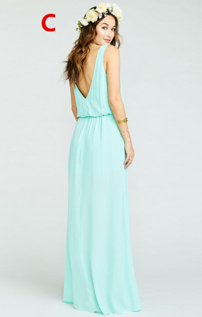 Pretty Young Junior Mint Mismatched Different Styles Side Split Chiffon Cheap Long Bridesmaid Dresses, WG197